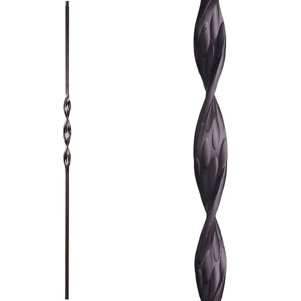 HOUSE OF FORGINGS Ribbon Twist 44 in. x 0.5 in. Satin Black Single Ribbon Solid Wrought Iron Baluster
