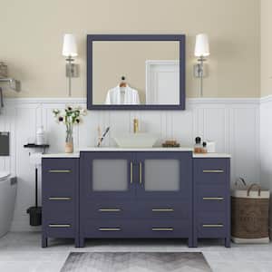 Ravenna 60 in. W Single Basin Bathroom Vanity in Blue with White Engineered Marble Top and Mirror