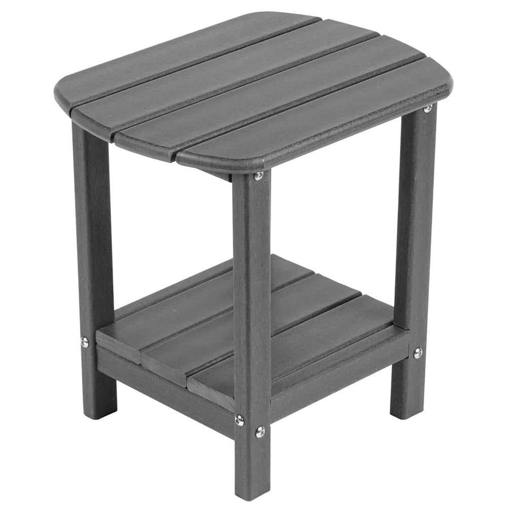 Outdoor Side Table Grey 16.5 in. Plastic Double End Table Small Table witho
