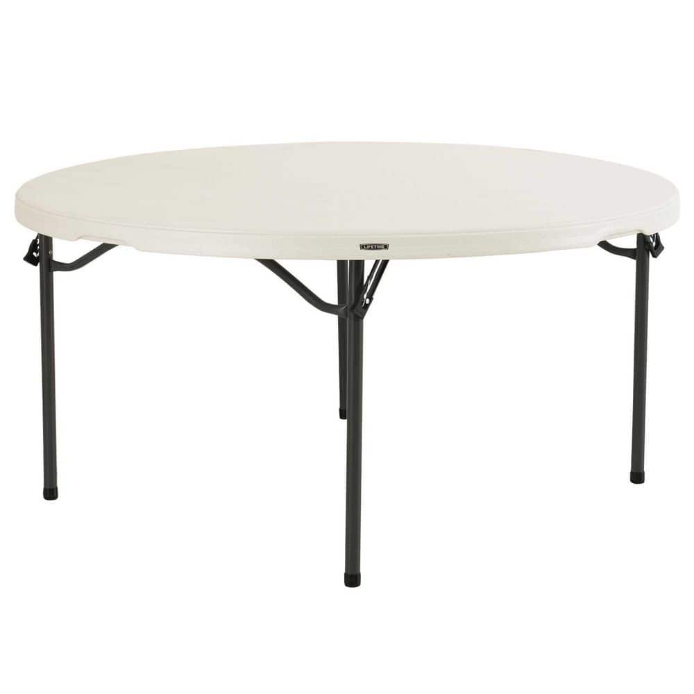Almond 60-Inch Round Folding Table with Metal Frame