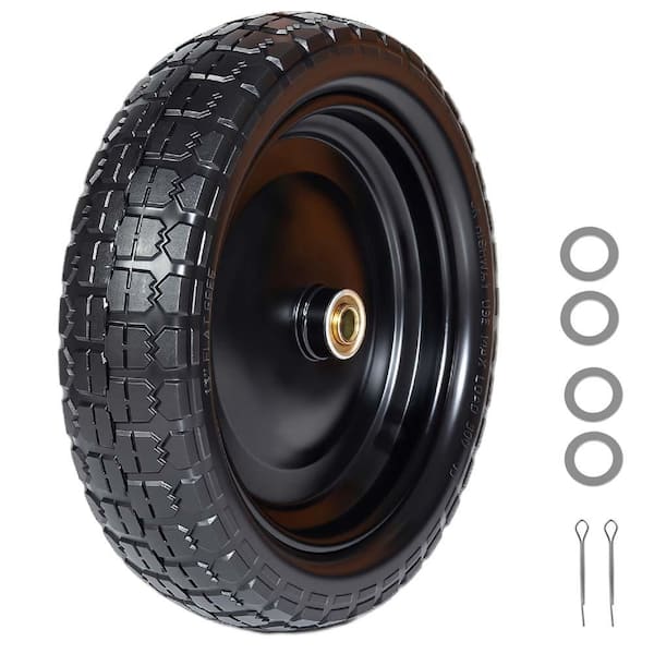 4.00-6 Tire and Wheel Flat Free,13 Inch Solid Rubber Tires with 5/8" Bearings 2.2" Offset Hub for Wheelbarrow,Hand Truck