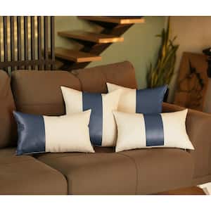 Charlie Set of Four Navy Blue Solid Color Zippered Handmade Faux Leather Throw Pillow 18.9 in. x 18.9 in.