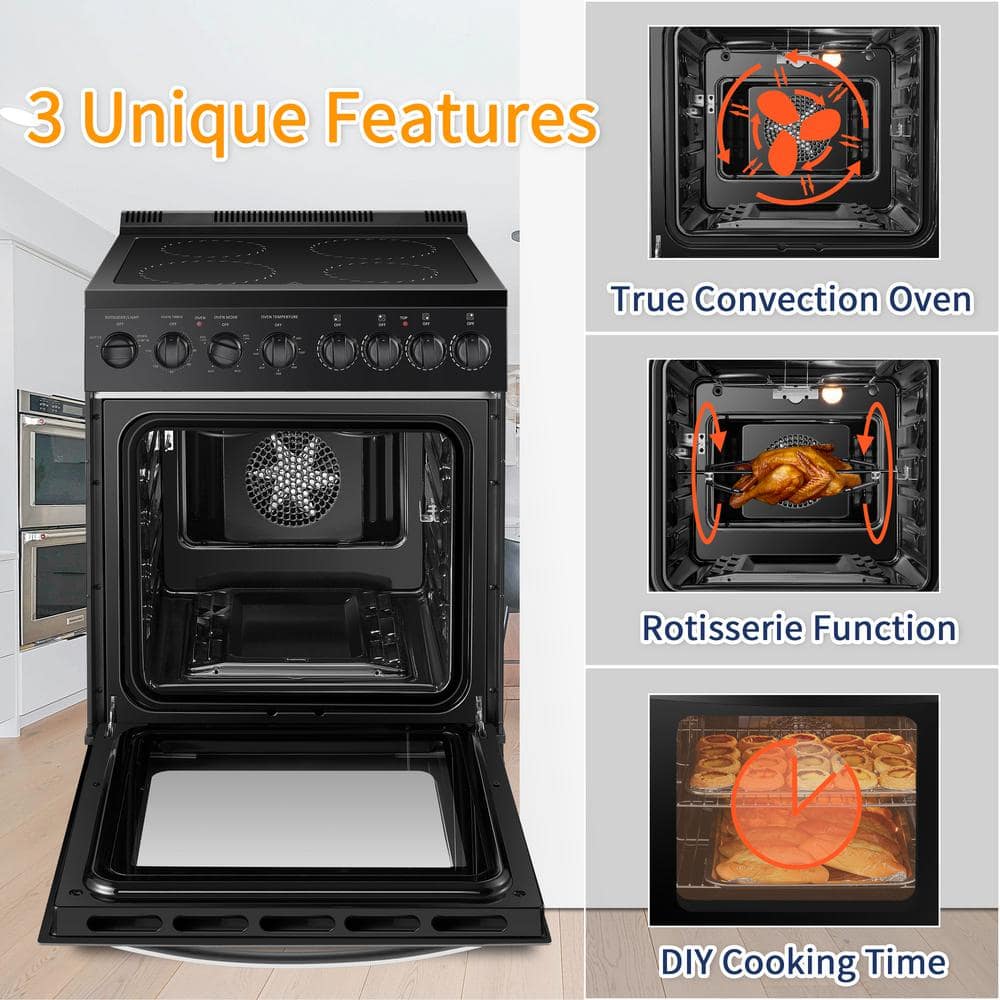 Lanbo 24" Black Freestanding Electric Range with Convection and Warming Drawer