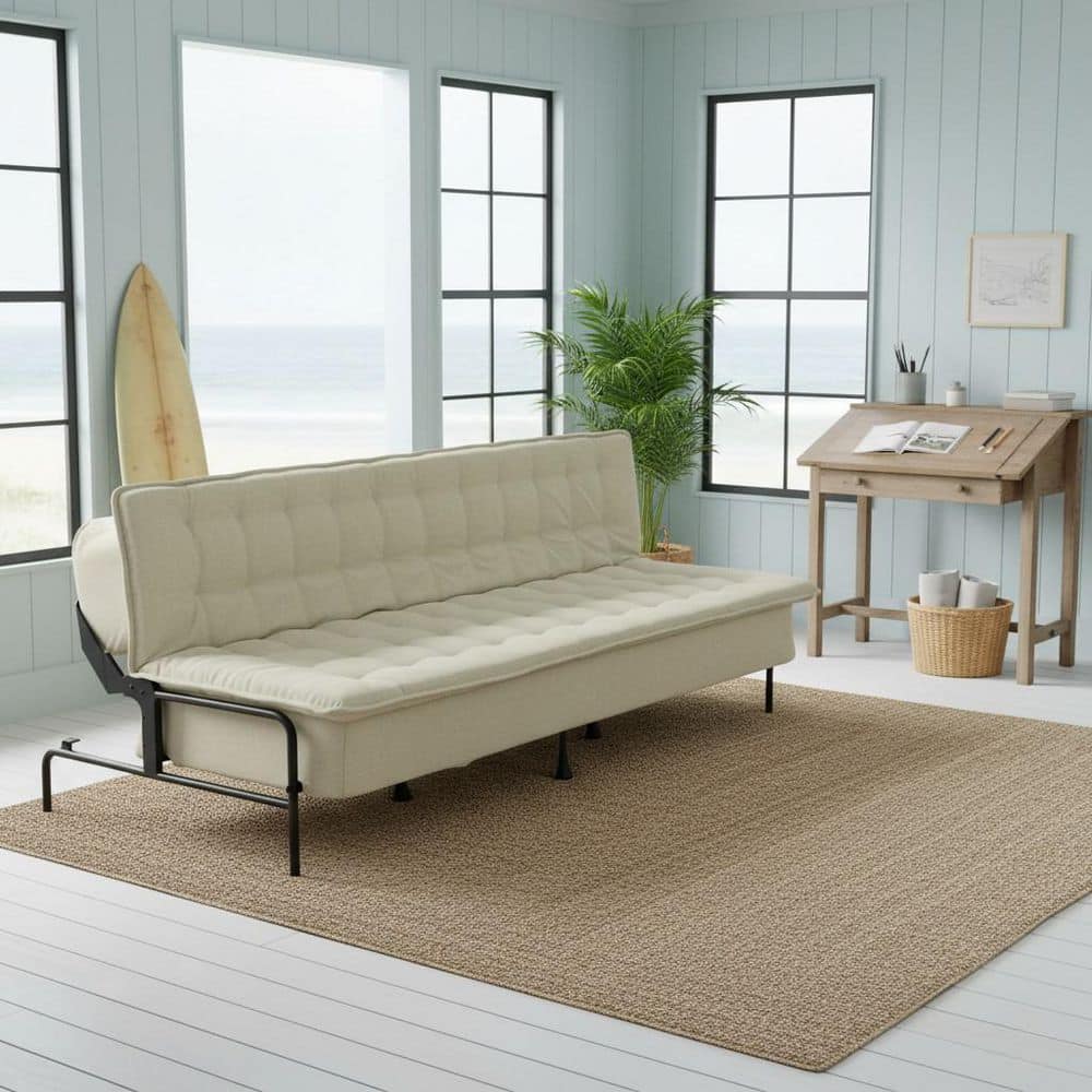JAKIL 76.8 in. Metal Frame 2-Seat Modern Loveseat with Adjustable Backrest and Independent Spring Cushion in Ivory Beige