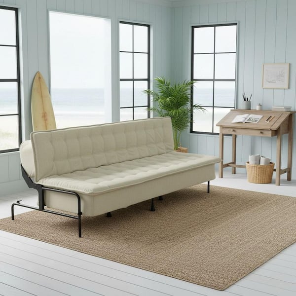 JAKIL 76.8 in. Metal Frame 2-Seat Modern Loveseat with Adjustable Backrest and Independent Spring Cushion in Ivory Beige
