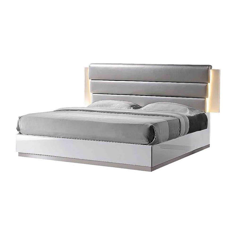 Florence King White and Gray Upholstered Wood Platform Bed