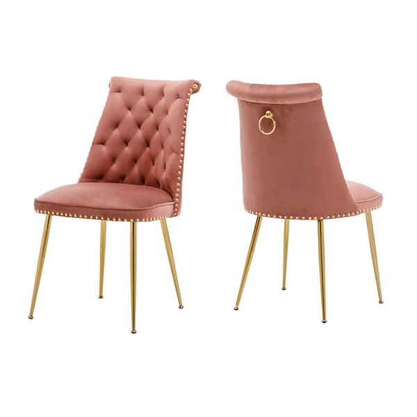 Bean Sand Color Modern Featured Dining Side Chair with Adjustable Legs and Metal Feet (Set of 2)