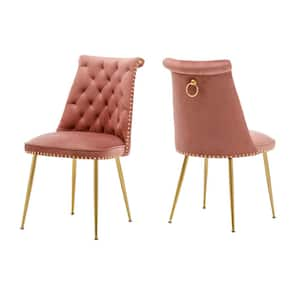 Pink Modern Featured Velvet Dining Chair with Adjustable Legs and Metal Feet (Set of 2)