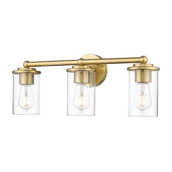 Unbranded Thayer 22.5 in. 3-Light Luxe Gold Vanity Light with Clear Glass Shade with No Bulbs Included