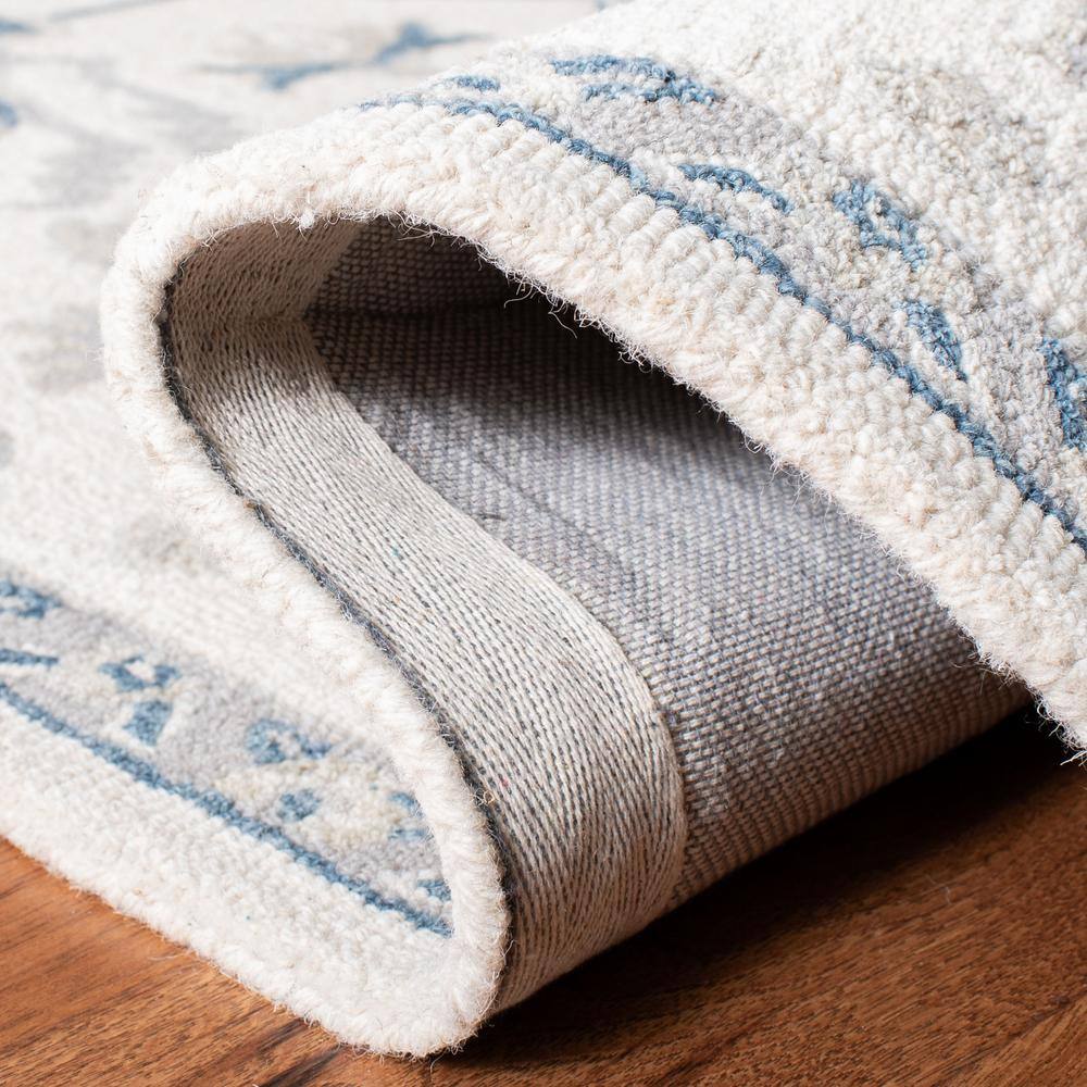 Ivory Navy Hand-Tufted Wool 5' Square Area Rug