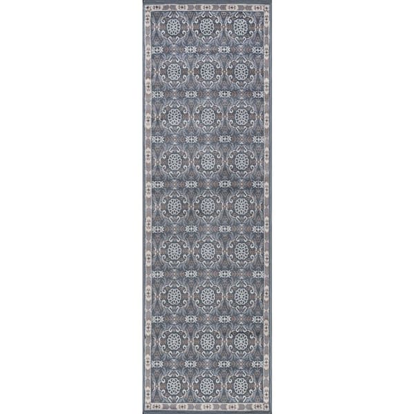 Hampton Brocade Gray 2 ft. x 10 ft. Indoor Runner Rug