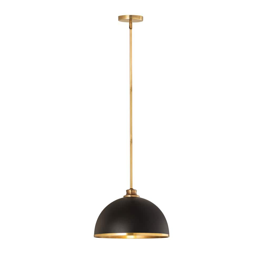 Landry 1-Light Matte Black + Rubbed Brass Pendant with Matte Black ...