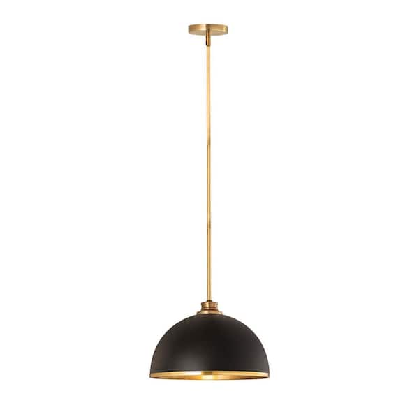 Unbranded Landry 1-Light Matte Black + Rubbed Brass Pendant with Matte Black + Rubbed Brass Glass Shade