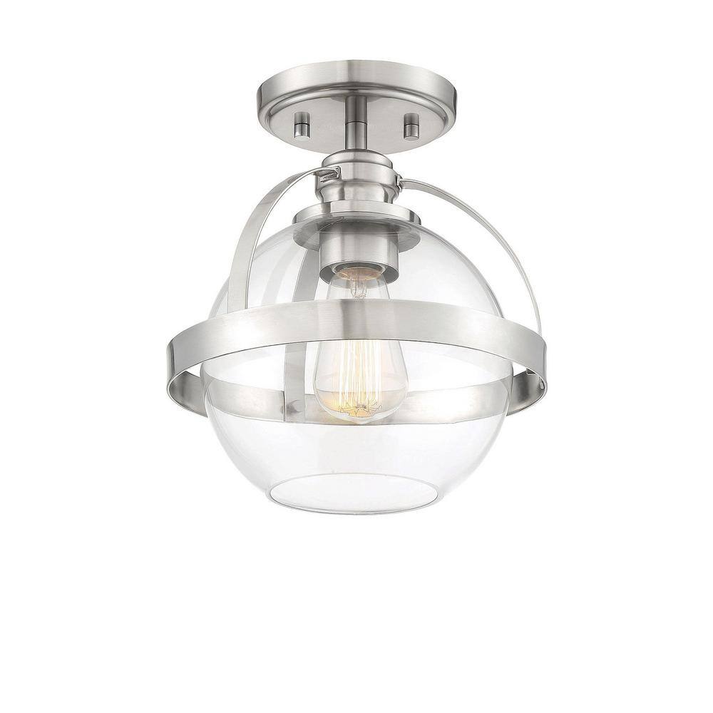 Modern Globe Satin Nickel Ceiling Light with Clear Glass