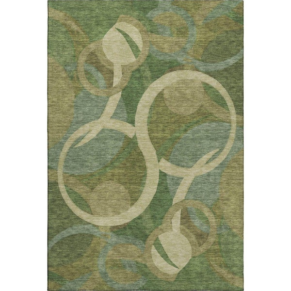Mayfield Premium Machine Washable Abstract AMF2167 Green 10 ft. x 14 ft. Area Rug
