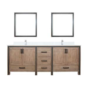 Ziva 84 in W x 22 in D Rustic Barnwood Double Bath Vanity, White Quartz Top, Faucet Set and 34 in Mirrors