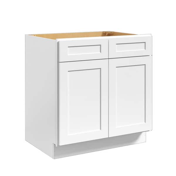 Hausvita 33 in. W x 24 in. D x 34.5 in. H in Shaker White Plywood Ready to Assemble Sink Base Cabinets with Shelf
