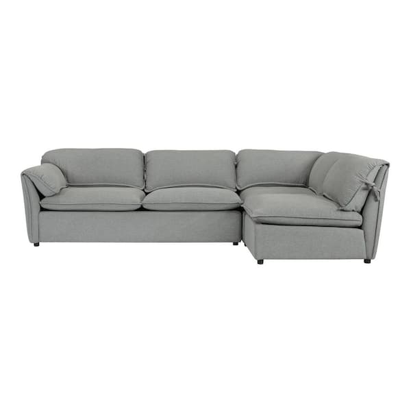 Unbranded 114.18 in. W Pillow Arm 3-piece L-Shaped Polyester Sectional Sofa in Light Gray