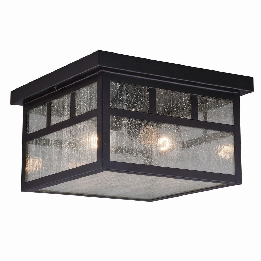 Mission Bronze Square Outdoor Flush Mount 2-Light Ceiling Fixture Clear Glass price history on PriceWatchPro