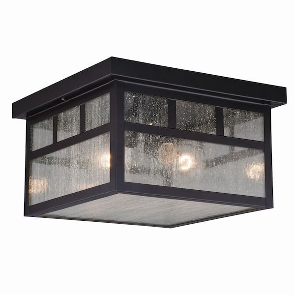 VAXCEL Mission Bronze Square Outdoor Flush Mount 2-Light Ceiling Fixture Clear Glass
