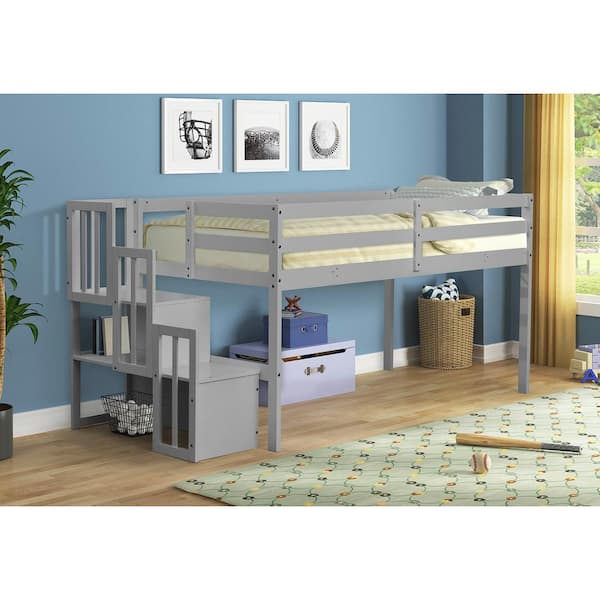 Gray Twin Low Loft Bed With 2, Low Loft Bed Safety