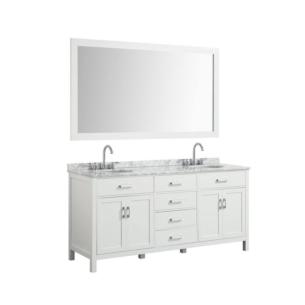 BEAUMONT DECOR Hampton 73 in. Bath Vanity in White with Marble Vanity Top in Carrara White with