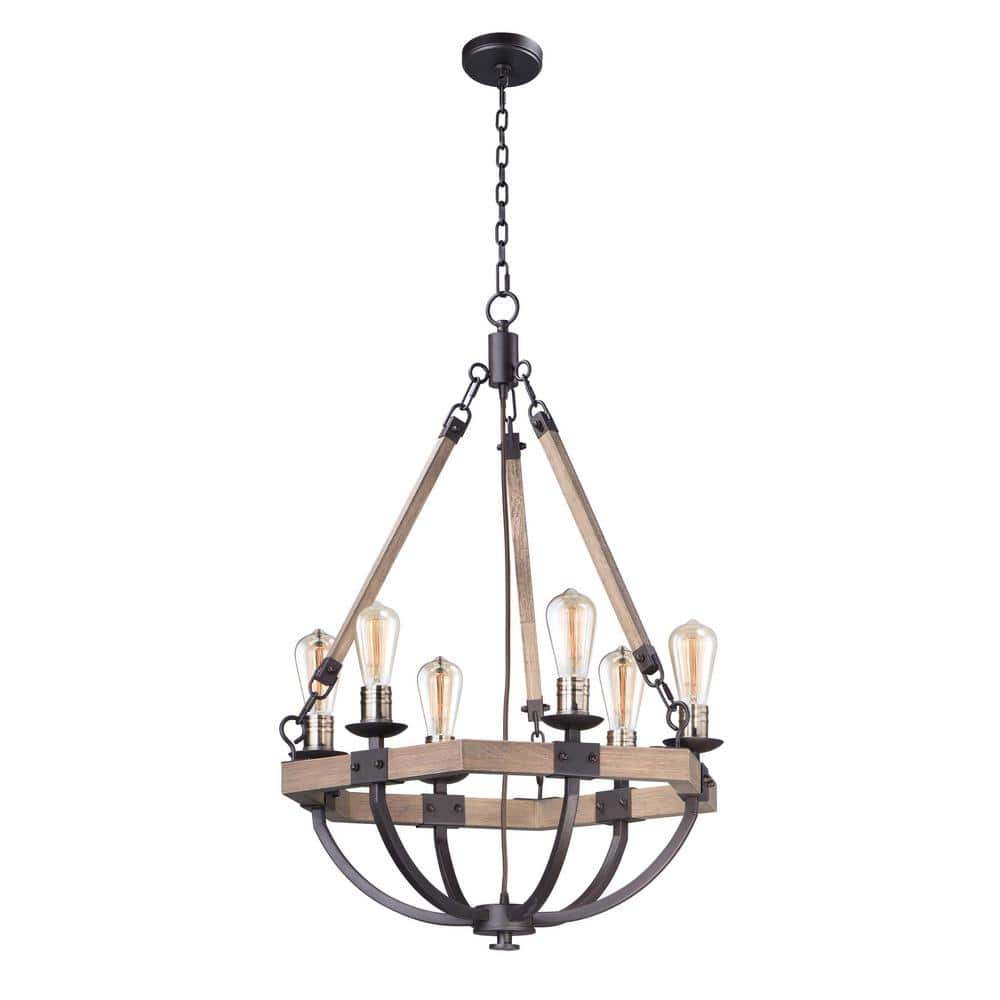 Weathered Oak and Bronze 6-Light Rustic Chandelier