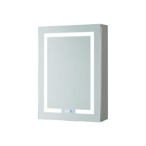Amucolo 24 in. W x 30 in. H x 5 in. D Rectangular Silver Aluminum Recessed/Surface Mount Medicine Cabinet with Mirror