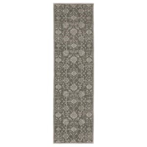 Imperial Gray 2 ft. x 8 ft. Oriental Floral Persian-Inspired Polyester Indoor Runner Area Rug