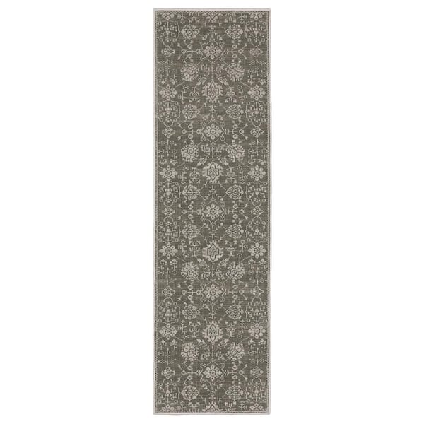 AVERLEY HOME Imperial Gray 2 ft. x 8 ft. Oriental Floral Persian-Inspired Polyester Indoor Runner Area Rug