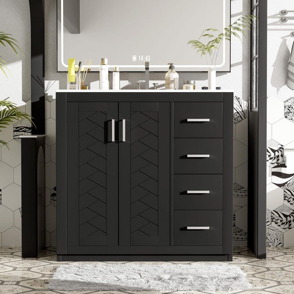 36 in. Single Sink Freestanding Black Bath Vanity with White Ceramic Top Unassembled price history on PriceWatchPro
