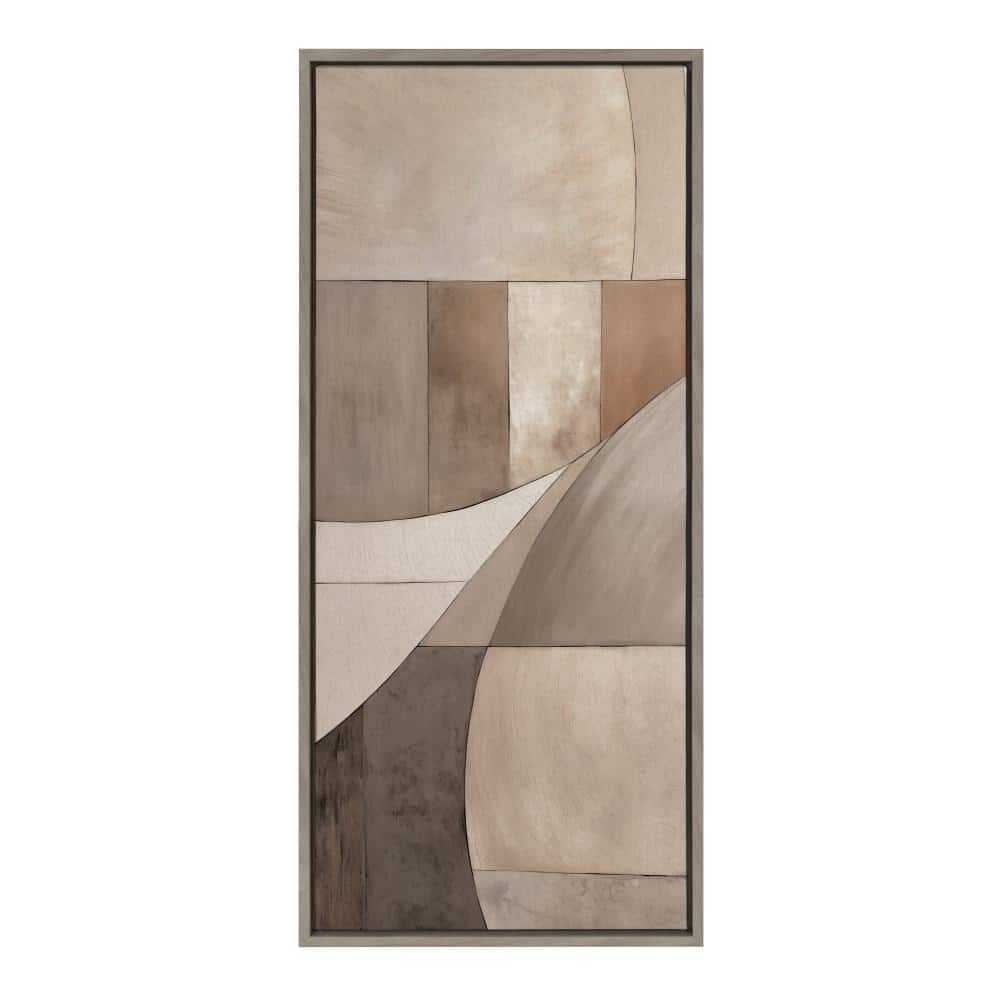 Neutral Linen Framed Geometric Abstract Canvas Art, 18x40