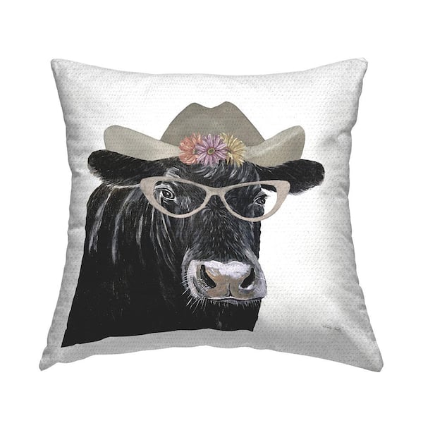 Stupell Industries Cow in Cowgirl Hat White Square Outdoor Throw Pillow