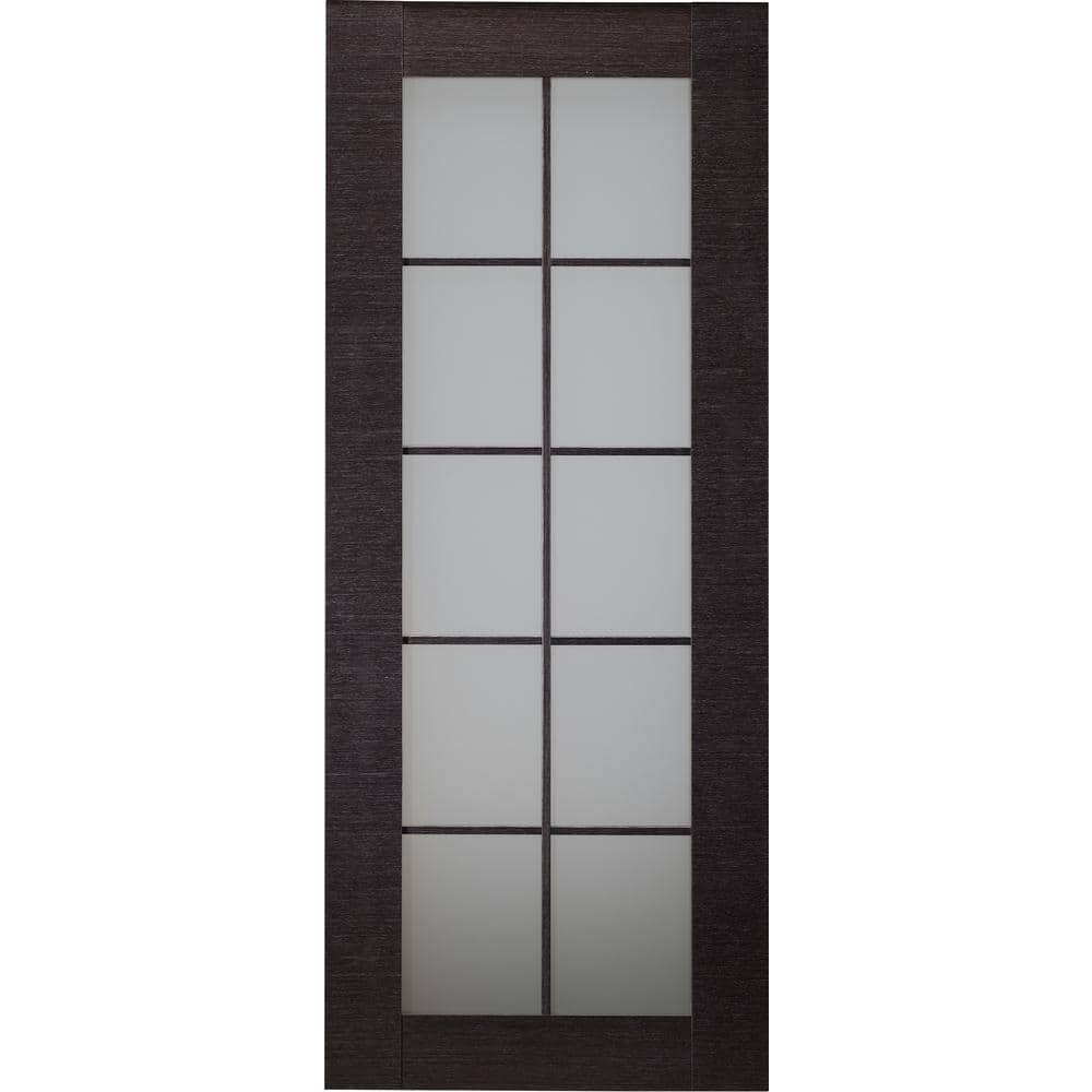 32 in. x 80 in. Avanti Black Apricot Finished Solid Core Wood 10-Lite Frosted Glass Interior Door Slab No Bore -  Belldinni, 00000091010