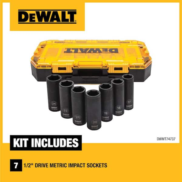 DEWALT 1 2 in. Drive Metric Impact Socket Set 7 Piece DWMT74737