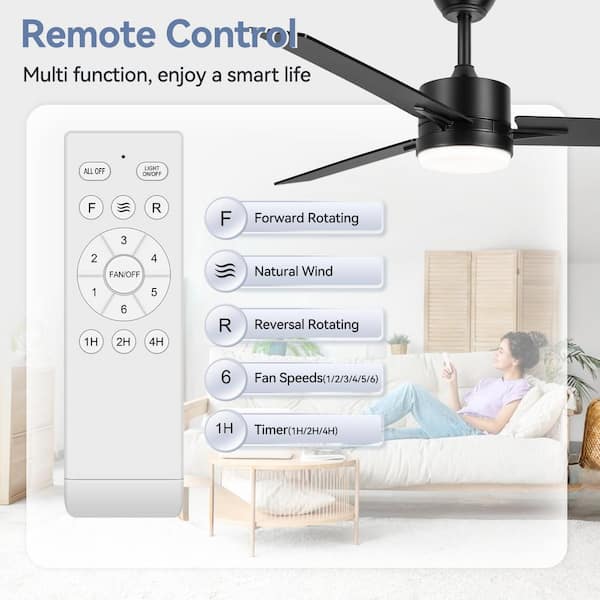 Lamober Elijah 52 in. Indoor Black 6-Speed Ceiling Fan with