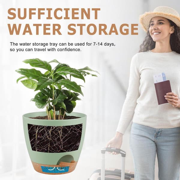 Primehome 8/7/6.5/6/5.5/5 Inch Self-Watering Plant Pots with Saucers, Set  of 6 Plastic Planters with Drainage in Green HD-VANK-PSVS-1 - The Home Depot