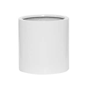 Small 11.8 in. Tall Glossy White Max Fiberstone Indoor Outdoor Modern Round Planter