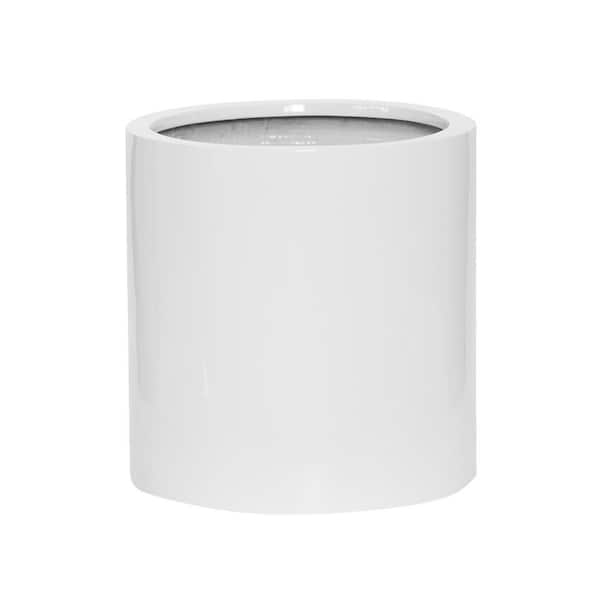 Small 11.8 in. Tall Glossy White Max Fiberstone Indoor Outdoor Modern Round Planter