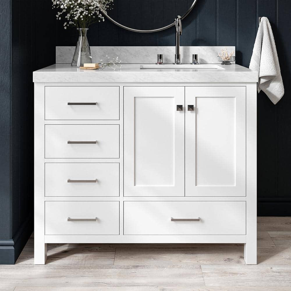 Cambridge 42 in. Single Sink Freestanding Bathroom Vanity in White with Carrara White Marble Top price history on PriceWatchPro