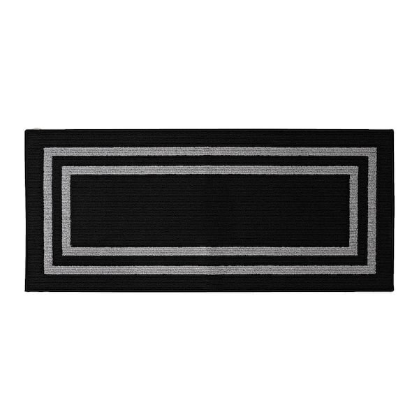 Washable Skid Resistant Black/Twisted Grey 2.2 ft. x 6 ft. All Loop Tufted Area Rug