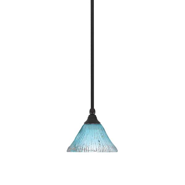 Unbranded Sparta 100-Watt 1-Light Espresso Shaded Pendant Light Mini Pendant with Teal Crystal Glass, No Bulb Included