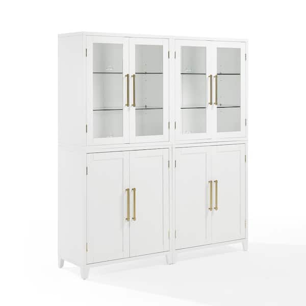 CROSLEY FURNITURE Roarke White Engineered Wood 60 in. Pantry Cabinet with Glass Door Hutch Set (2-Piece)