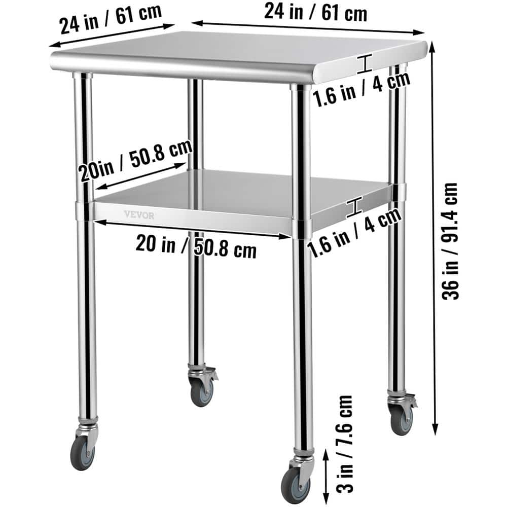 24" x 24" Stainless Steel Work Table with Wheels