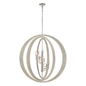 Rotunde 36 in. W 9-Light Sandy Beechwood Chandelier with No Shades