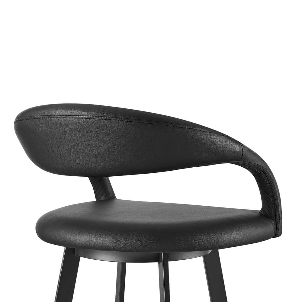 Ramona 26" Black Faux Leather Swivel Counter Stool with Metal Frame