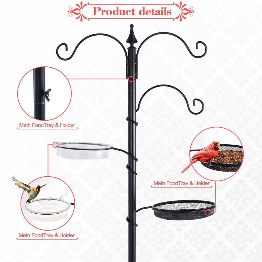 77" Black Metal Free Standing Bird Feeding Station Kit