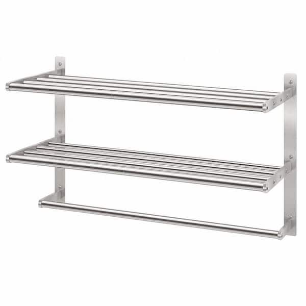 23.6 in. Wall Mounted 3-Tier Hotel Towel Rack in Brushed Nickel with Tower Bars and Towel Shelf for Bathroom