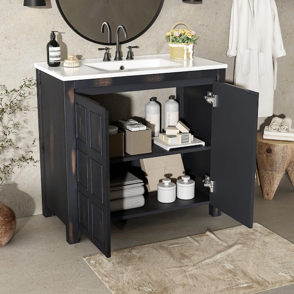 36 in. W Single Sink Freestanding Bath Vanity in Espresso with White Ceramic Top Unassembled