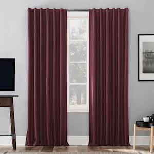 Evelina Fau x Dupioni Silk Thermal 50 in. W x 84 in. L 100% Blackout Back Tab Curtain Panel in Bordeau x Red
